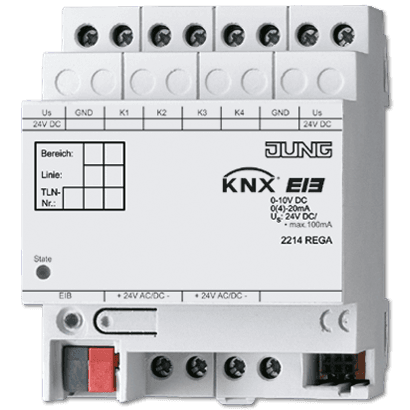 JUNG KNX Аналоговый вход, 4-канальный DIN-рейка 2214REGA
