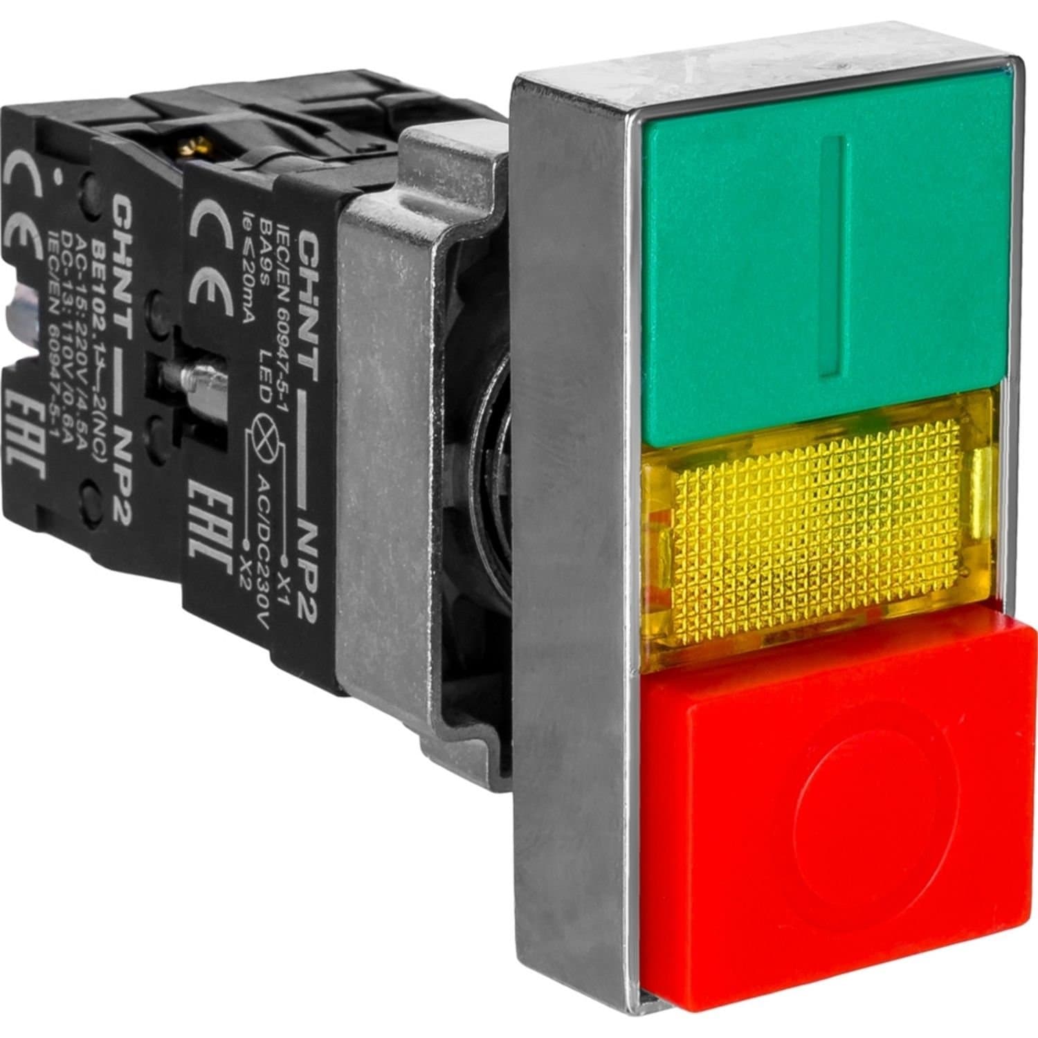CHINT Двойная кнопка "Пуск-Стоп" NP2-EL8325 1НО+1НЗ AC230В IP40 (R)