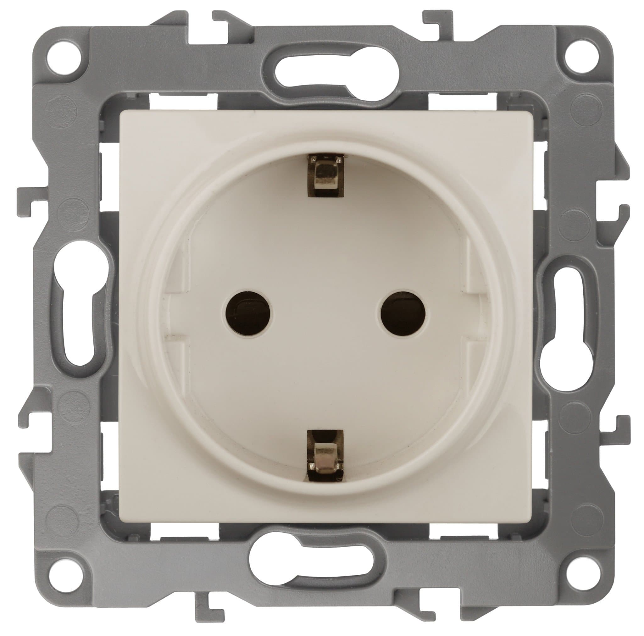 ЭРА 12-2002-02 Розетка 2P+E Schuko со шторками, 16A-250В, IP20, без м.лапок, 12, Слоновая кость Б0036441