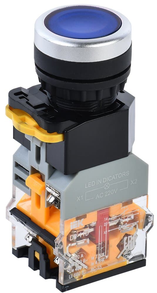IEK Кнопка D8-11D d=22мм 1з+1р с подсветкой синяя