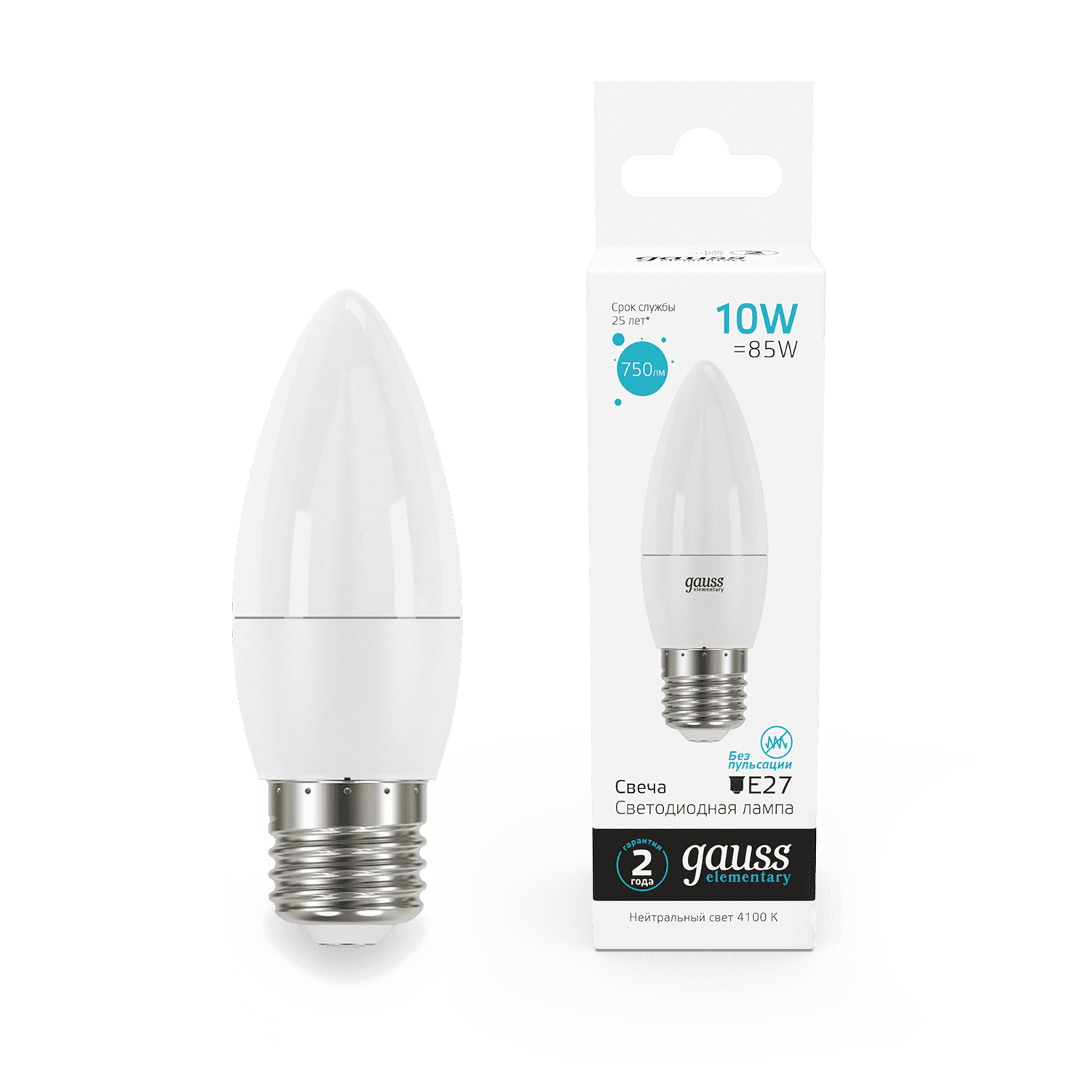 Gauss Лампа Elementary Свеча 10W 750lm 4100K E27 LED 30220 — миниатюра 6