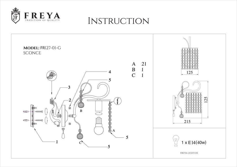 Freya Crystal Leona Золото Бра E14 40W FR1127-WL-01-G — миниатюра 4