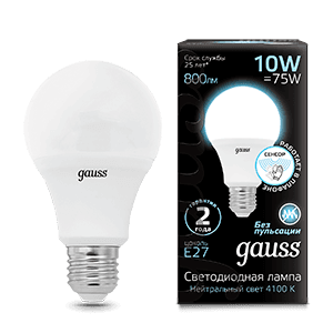 Gauss Лампа A60 10W 800lm 4100К E27 Сенсор LED 1/10/100 102502210-M — миниатюра 1