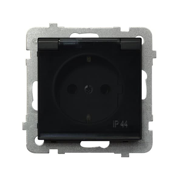 Ospel Sonata Черный металлик Розетка 1-ая с/з IP44 с крышкой  Schuko, без рамки GPH-1RS/m/33/d