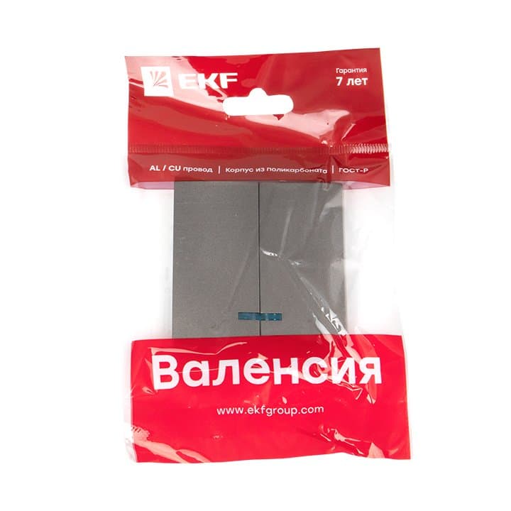 EKF PROxima Валенсия лицевая панель выключателя 2-кл. с индикатором 10А графит — миниатюра 2