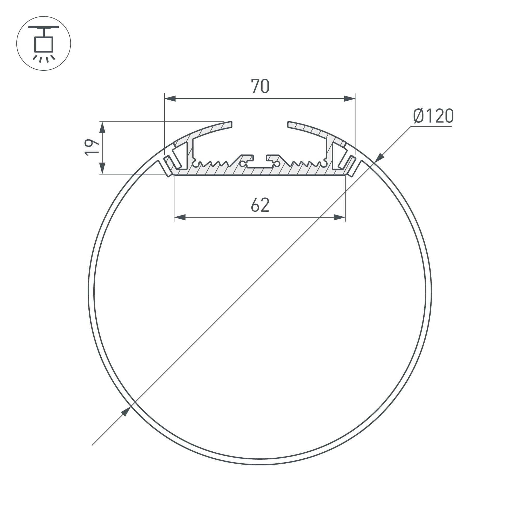 Arlight Профиль с экраном SL-ROUND-D120-2500 ANOD+OPAL (Алюминий) 020475 — миниатюра 2