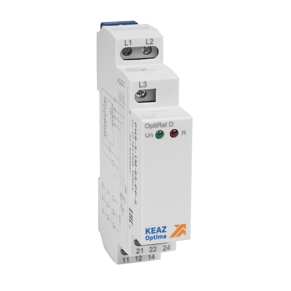 КЭАЗ Реле контроля фаз OptiRel D PHS-3-1M-03-PP-2 чередования обрыва фаз 3Ф 2СО