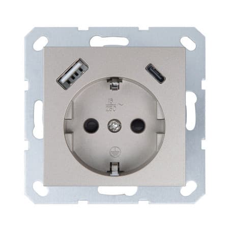 Jasmart G Шампань Розетка с/з со шторками 16A c USB A+C 25W