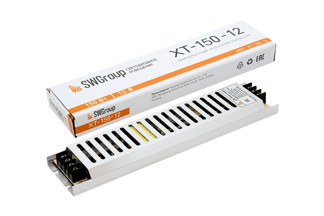 SWG Ультратонкий блок питания в металлическом корпусе, IP20, 150W, 12V XT-150-12