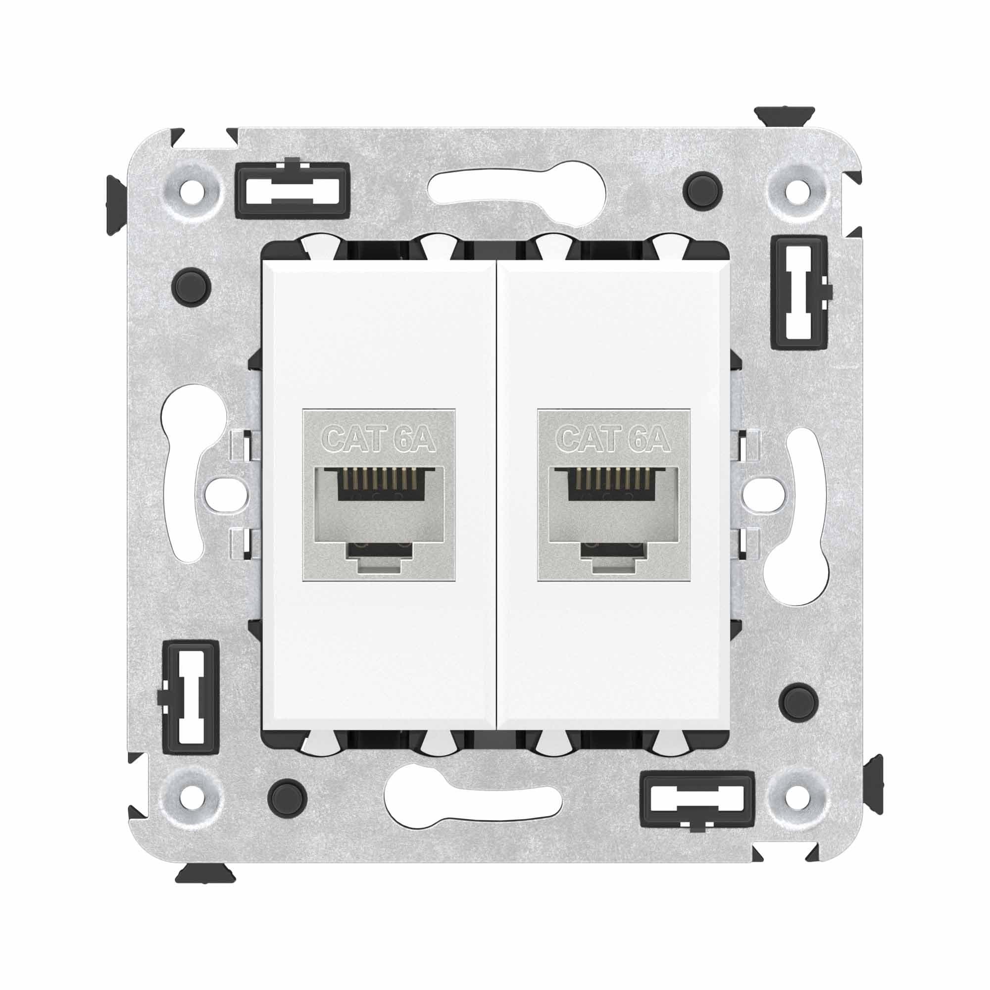DKC Компьютерная розетка RJ-45 без шторки в стену, кат.6А двойная экранированная, "Avanti", "Белое облако" — миниатюра 1