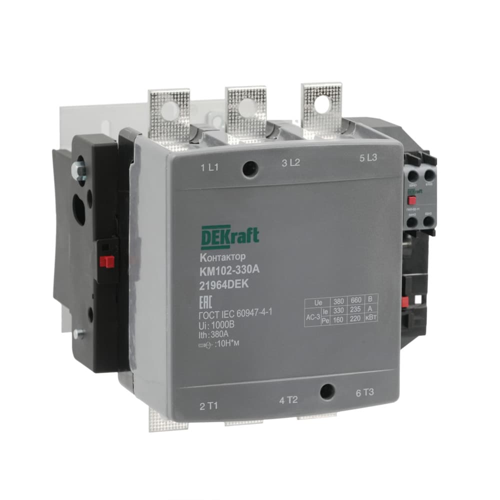 Dekraft Контактор 330А 220В_АС АС3_ АС4 1НО+1НЗ КМ-102