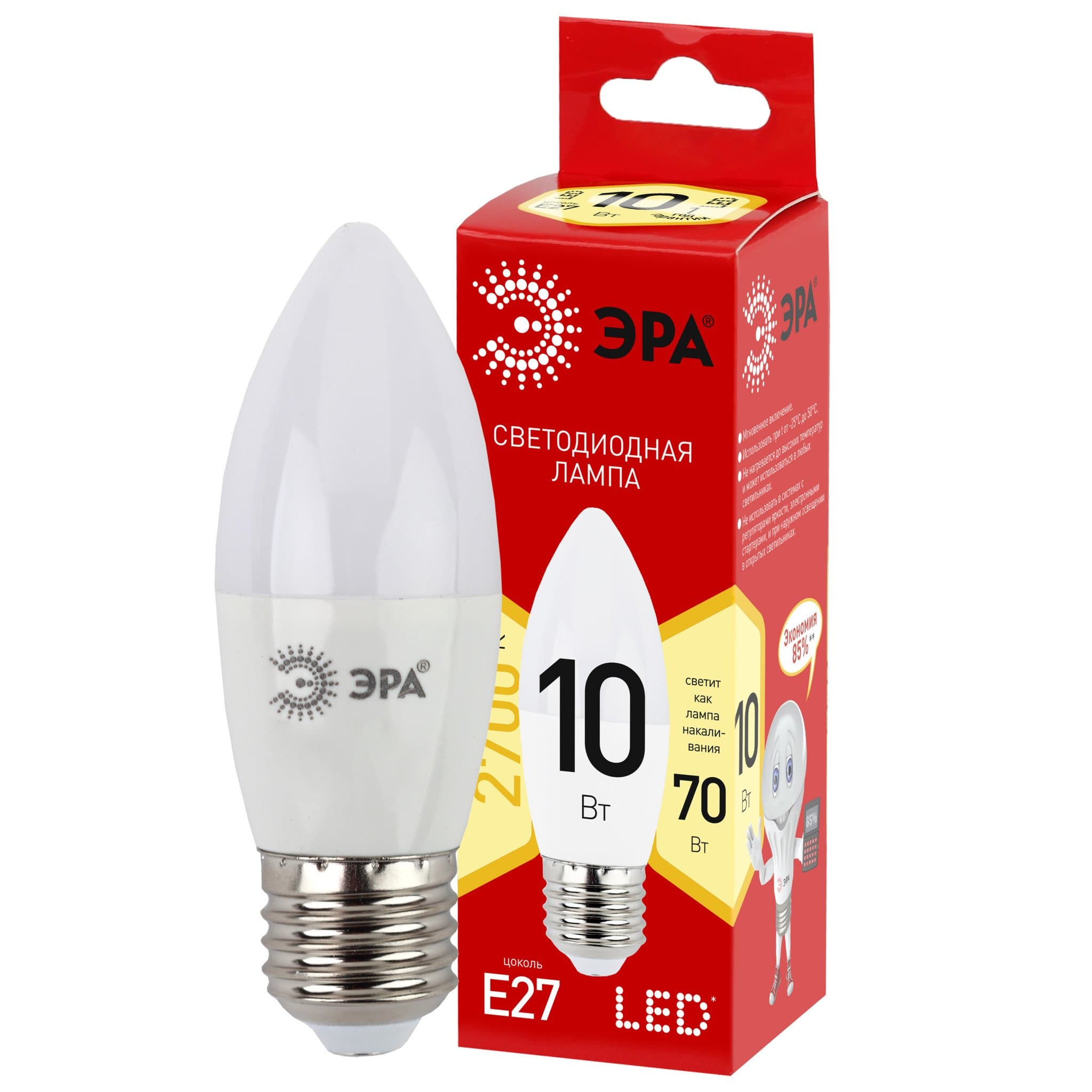ЭРА Лампочка светодиодная RED LINE LED B35-10W-827-E27 R E27 / Е27 10 Вт свеча теплый белый свет