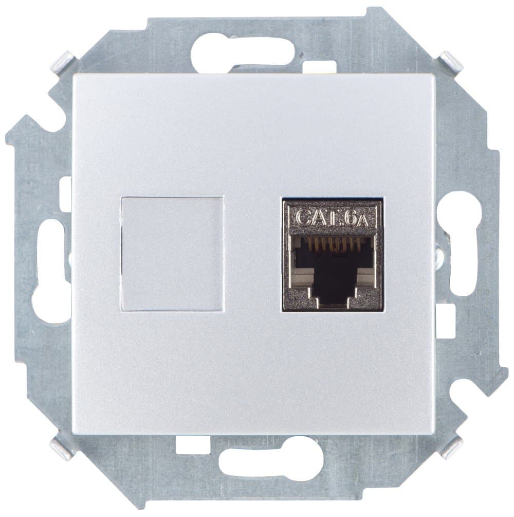 Simon 15 Алюминий Розетка компьютерная RJ45 кат.6A (АМР, FTP) 1591563-033