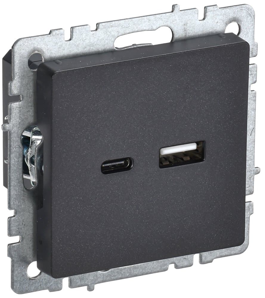 IEK BRITE BASE Черный Розетка USB A+C 18Вт РЮ11-1-БрЧ