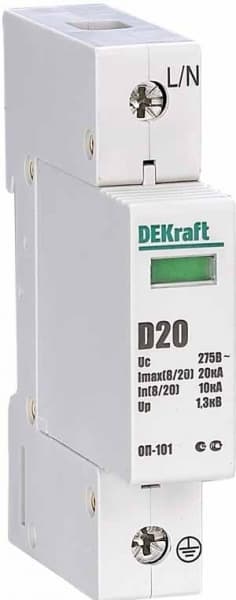 Dekraft Ограничитель перенапряжений 1P 20кА класс D 275В