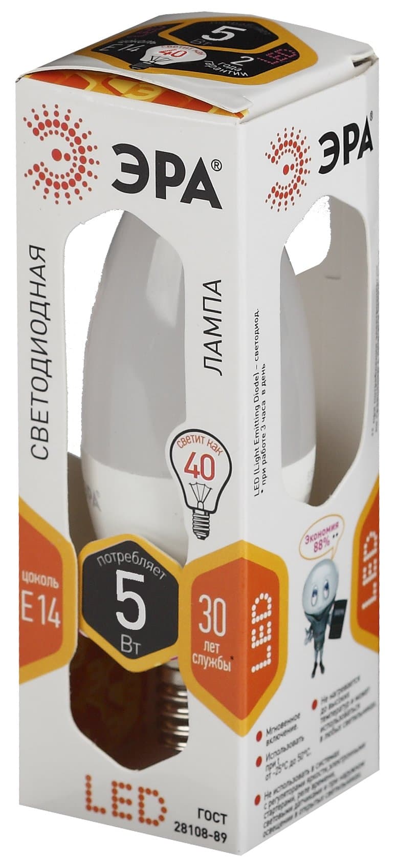 ЭРА LED B35-5W-827-E14 (диод, свеча, 5Вт, тепл, E14) — миниатюра 2