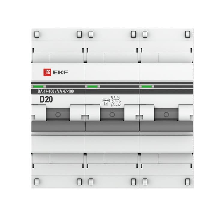 EKF PROxima ВА 47-100 Автоматический выключатель (D) 3P 20А 10kA mcb47100-3-20D-pro — миниатюра 2