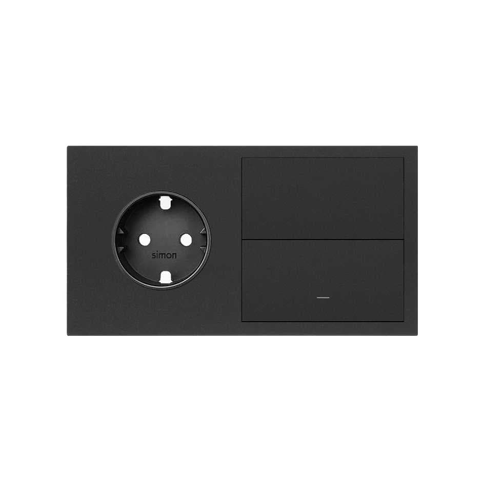 Simon 100 Черный матовый Кит 2 поста, фронт. Накладка на 1 розетку Schuko + 1 клавиша выключателя + 1 заглушка 10020203-238