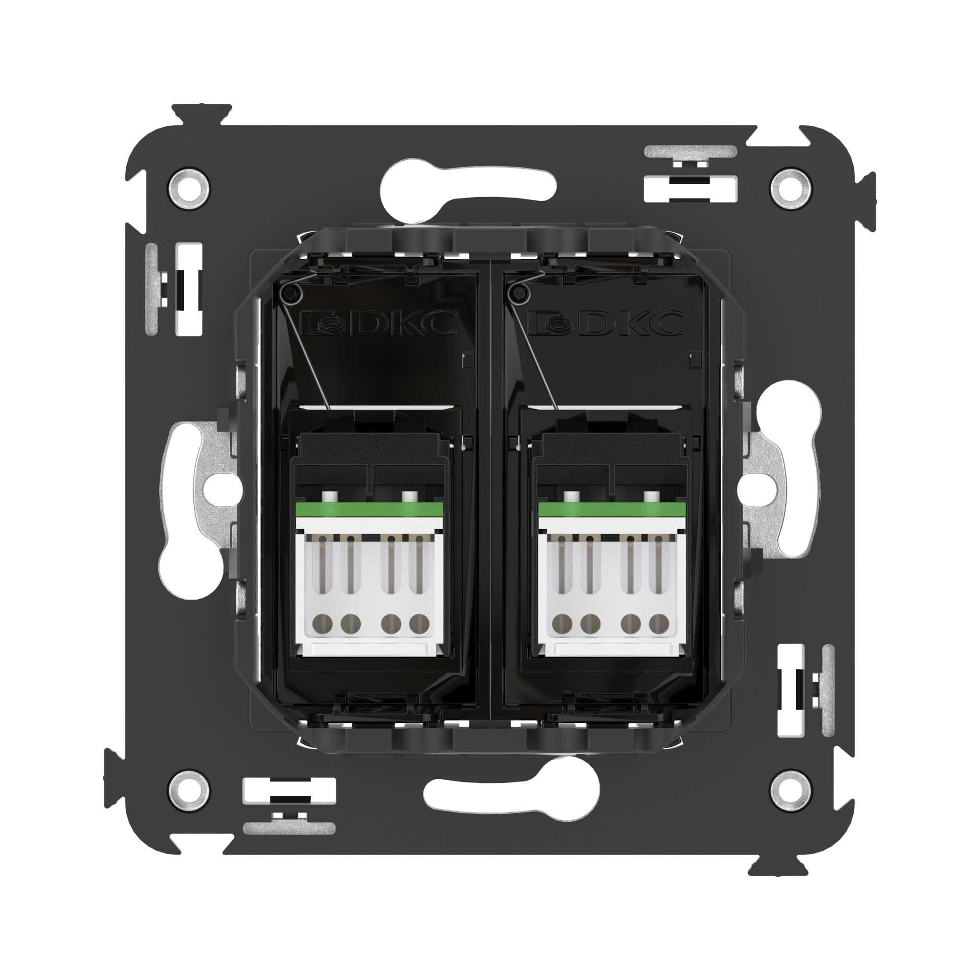 DKC Компьютерная розетка RJ-45 в стену, кат.6А двойная, "Avanti", "Черный квадрат" — миниатюра 3