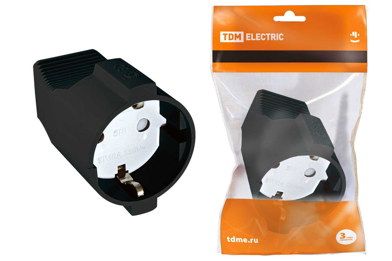 TDM Кабельная розетка 2П+3 с з/ш 16А 250B черная SQ1806-0032 — миниатюра 1