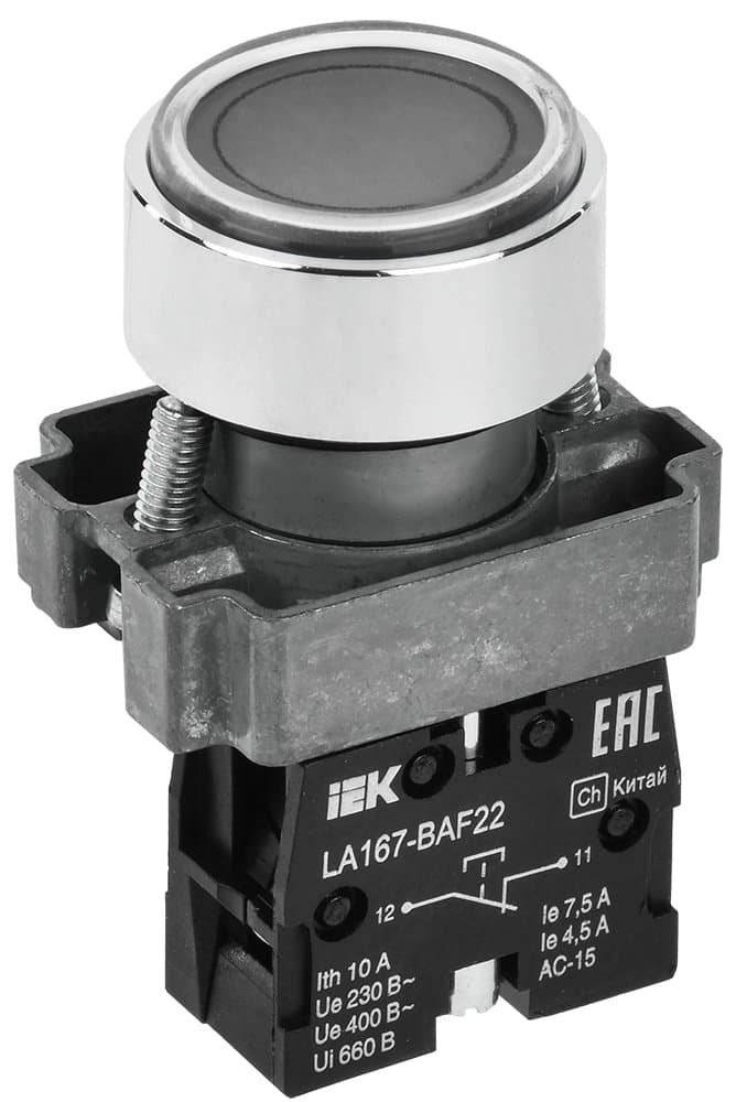 IEK Кнопка LA167-BAF22 d=22мм 1р черная