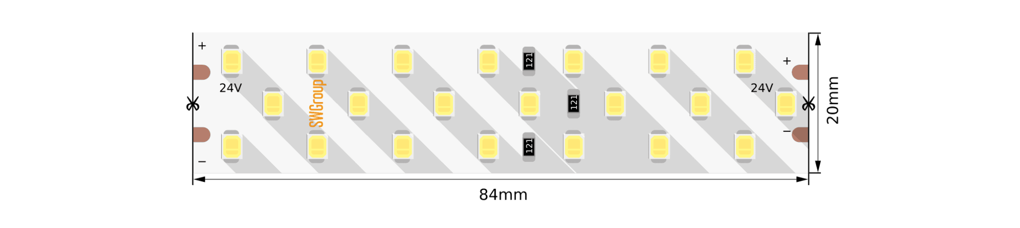 SWG Лента светодиодная ПРО 2835, 252 LED/м, 24 Вт/м, 24В , IP20, Цвет: Теплый белый 005600