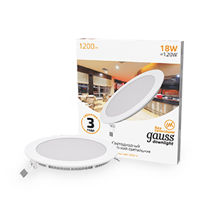 Gauss Светильник Slim круг 18W 1200lm 3000K 180-265V IP20 монтаж Ø210 225*22 LED 939111118