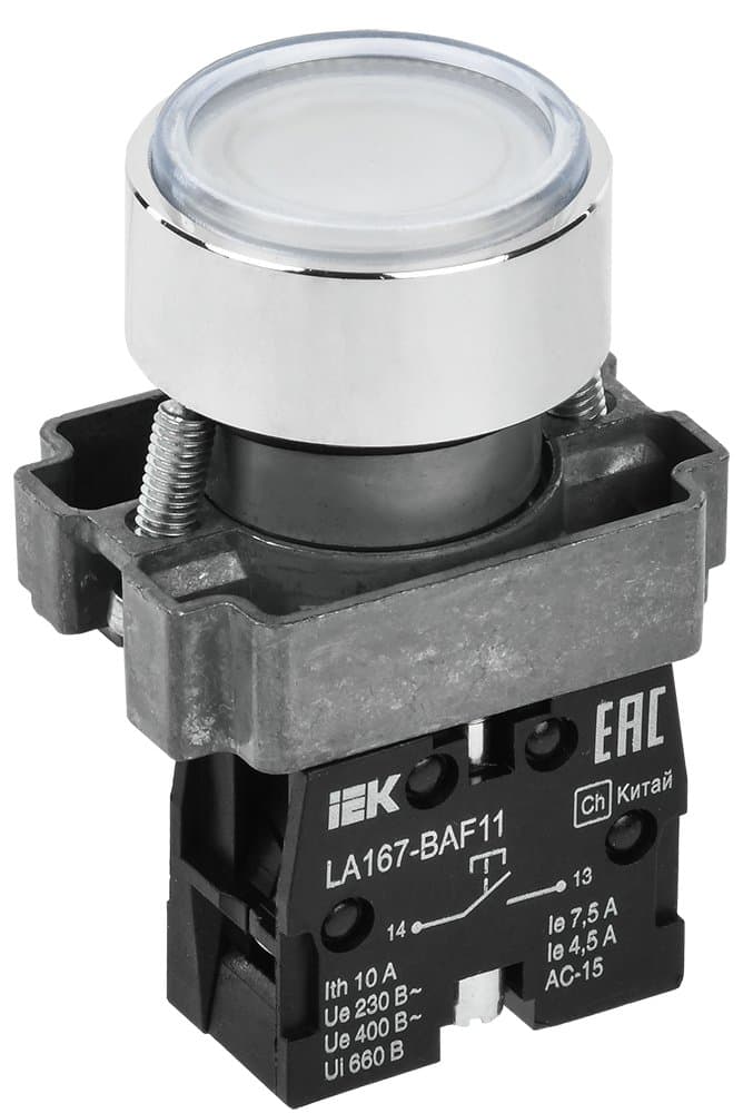 IEK Кнопка LA167-BAF11 d=22мм 1з белая