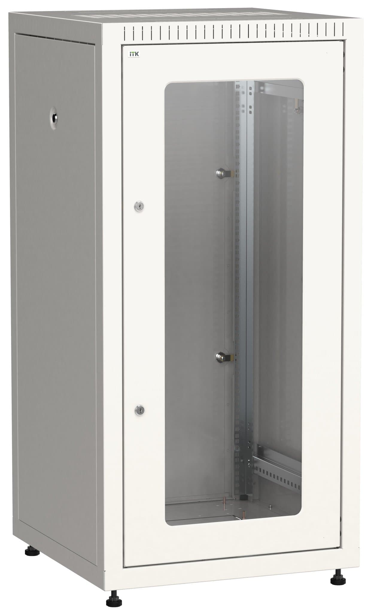 IEK LINEA E ITK Шкаф LINEA E 24U 600х600мм двери 2шт стеклянные и металлические серый LE35-24U66-GM