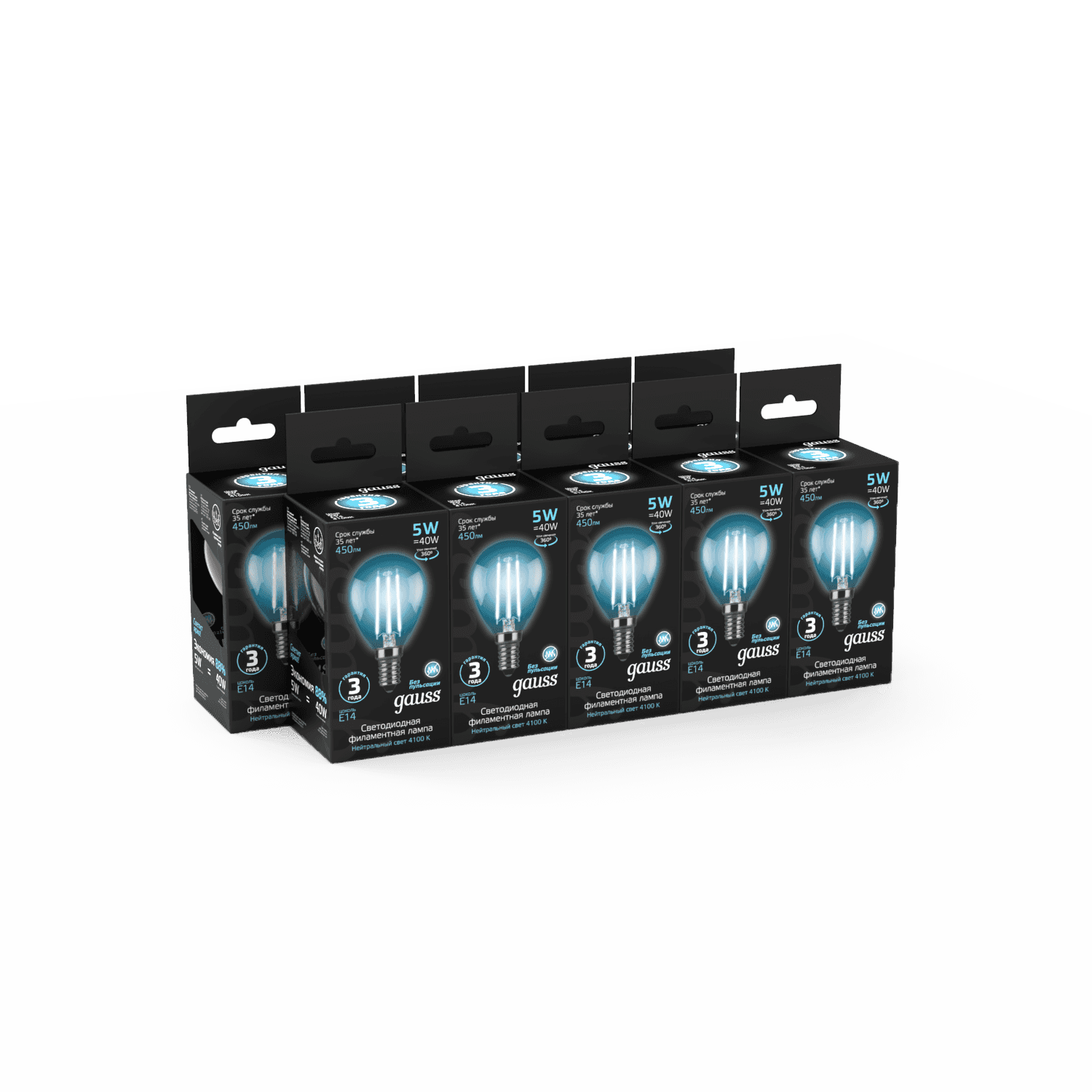 Gauss Лампа Filament Шар 5W 450lm 4100К Е14 LED 105801205 — миниатюра 2