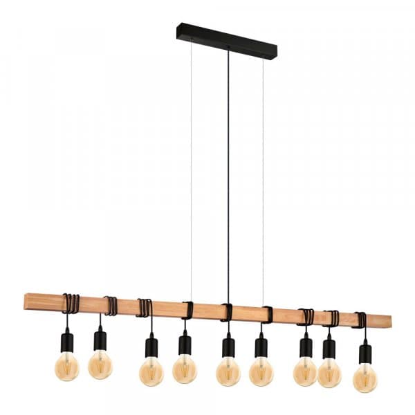 Eglo 49744 Подвес TOWNSHEND, 9х60W (E27), L1500, B100, H1100, сталь, дерево, черный, коричневый — миниатюра 1