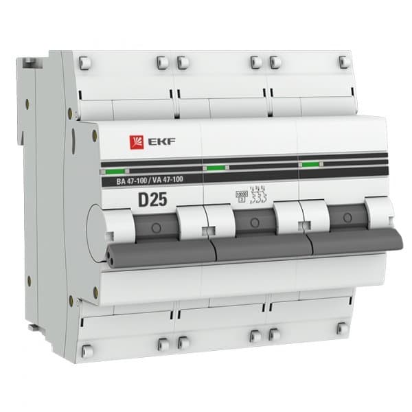 EKF PROxima ВА 47-100 Автоматический выключатель (D) 3P 25А 10kA mcb47100-3-25D-pro