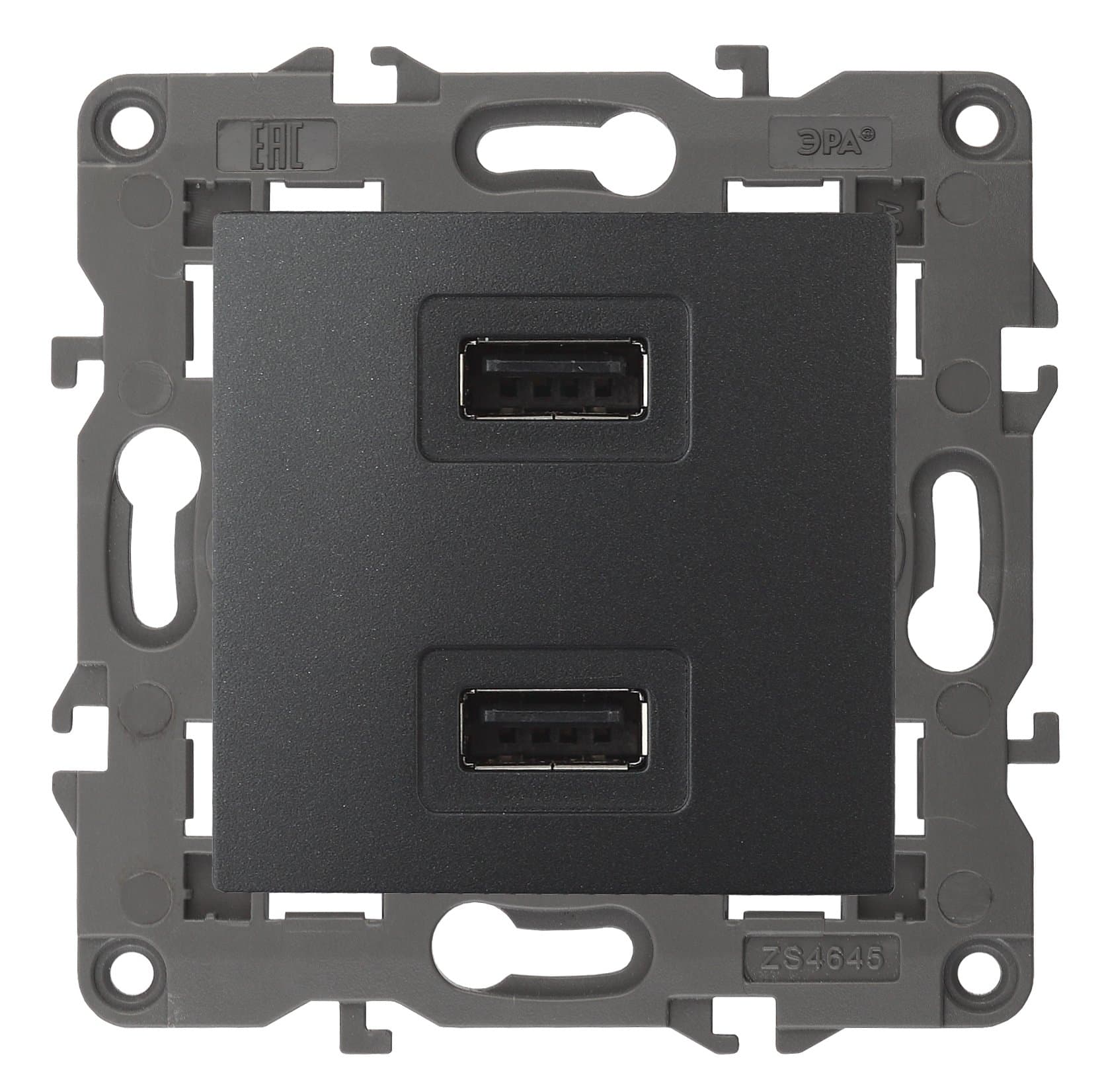 ЭРА 14-4110-05 Elegance Антрацит Розетка USB 2-ая