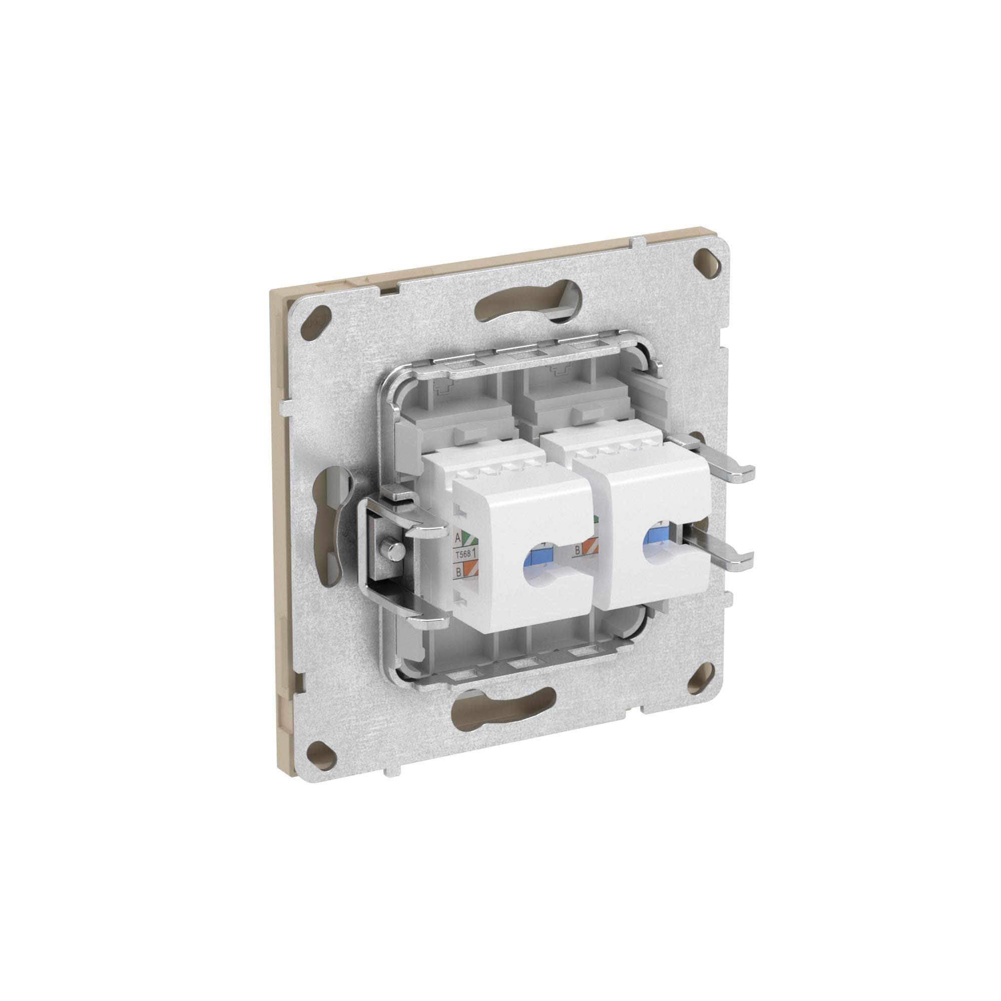 DKC KANT Компьютерная розетка RJ-45 без шторки, кат.5е двойная, ванильный марципан — миниатюра 5