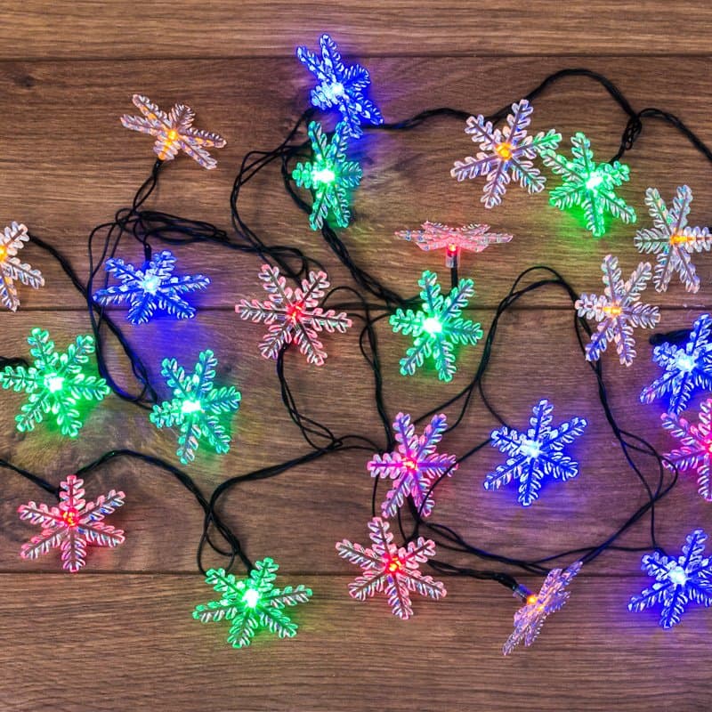 NEON-NIGHT Гирлянда светодиодная "Снежинки" 30 LED МУЛЬТИКОЛОР 4,4 метра с контроллером 303-065