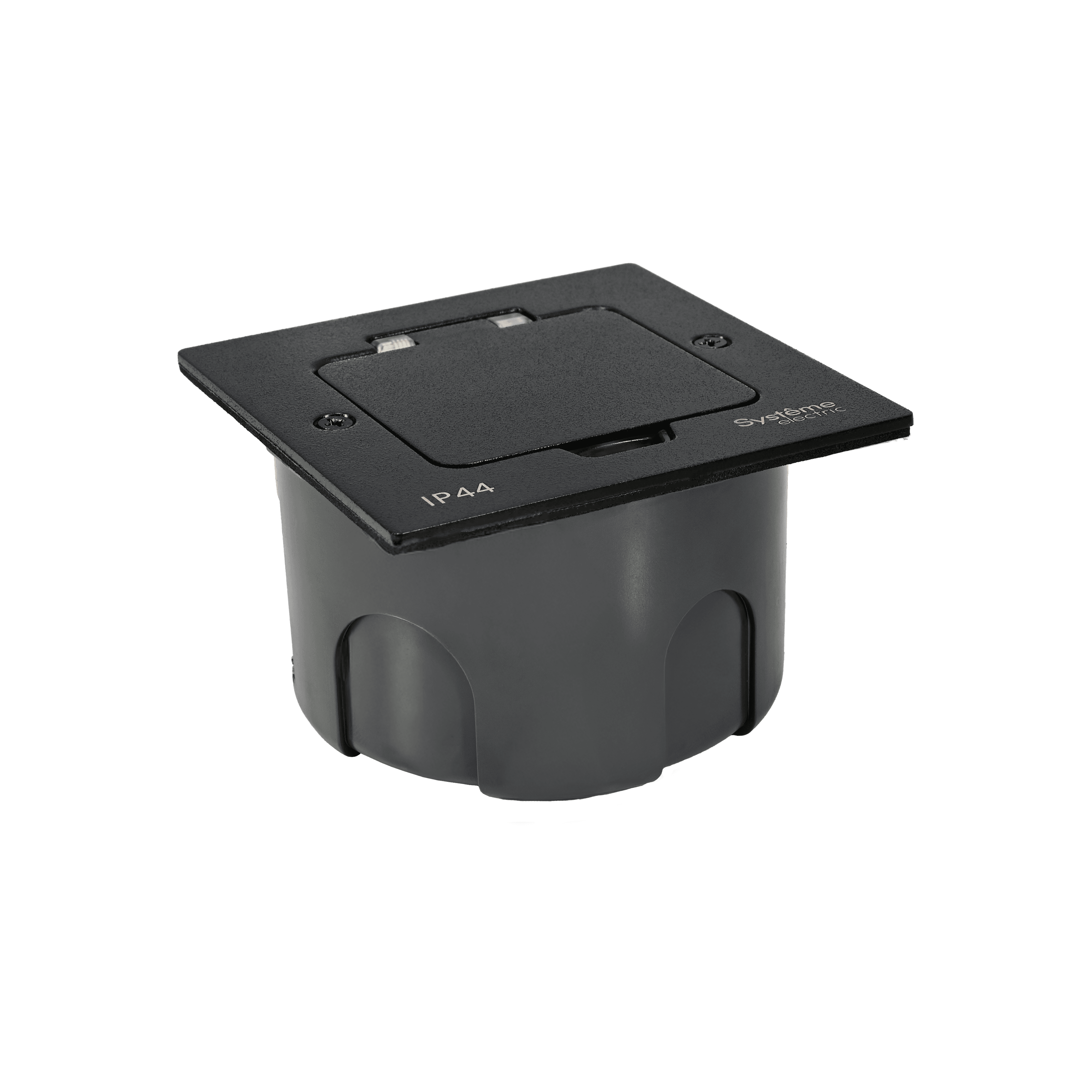Systeme Elecrtic MultiDesk Чёрный матовый Лючок с розеткой 2К+З, 16А/250В, IP44 с монтажной коробкой для стены, фальшпола, стола , тип MDK21 — миниатюра 5