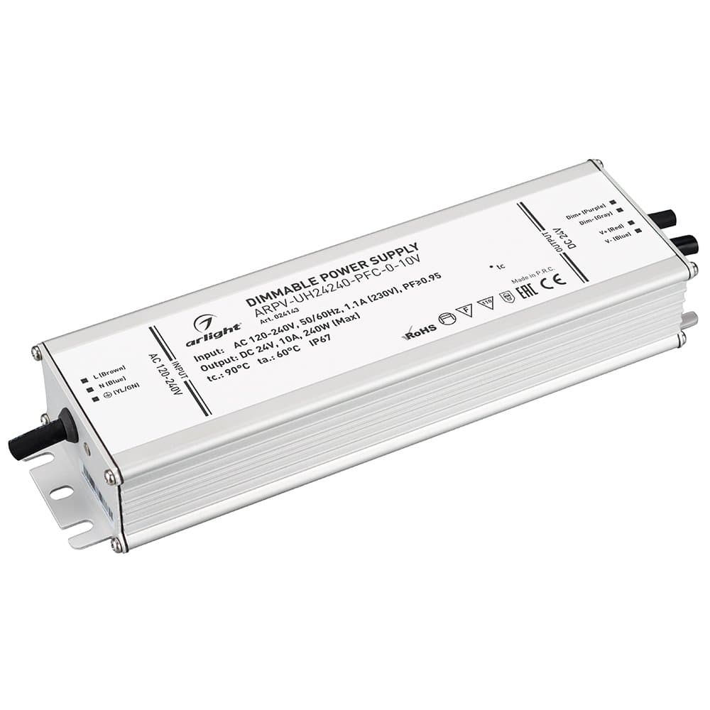 Arlight Блок питания ARPV-UH24240-PFC-0-10V (24V, 10.0A, 240W) (IP67 Металл, 7 лет) 024143 — миниатюра 1