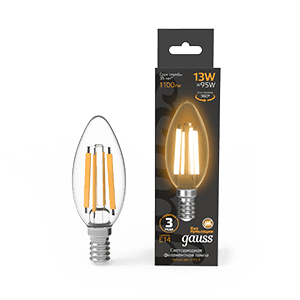 Gauss Лампа Filament Свеча 13W 1100lm 2700К Е14 LED 1/10/50 103801113