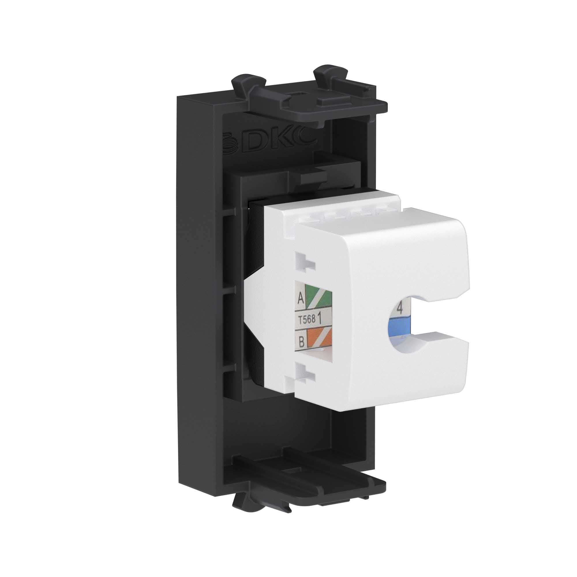 DKC Компьютерная розетка RJ-45 без шторки модульная, кат.5е, "Avanti", "Черный матовый", 1 модуль — миниатюра 3