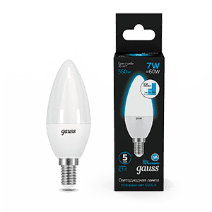 Gauss Лампа Свеча 7W 550lm 6500К E14 шаг. диммирование LED 103101307-S