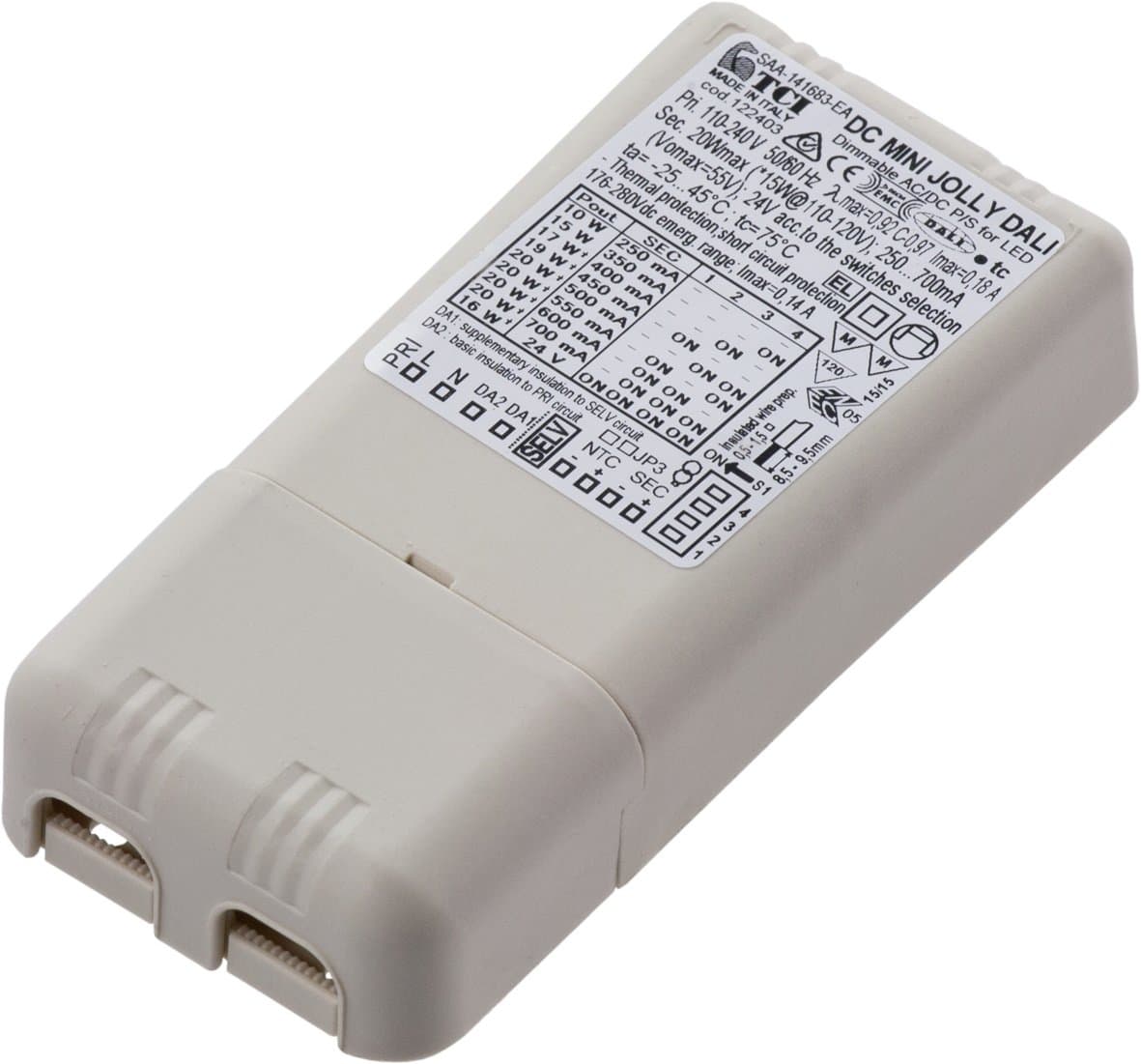 СТ Драйвер LED 20Вт-250мА/700мА-DALI (TCI DC MINI JOLLY DALI 123403) 4002000050