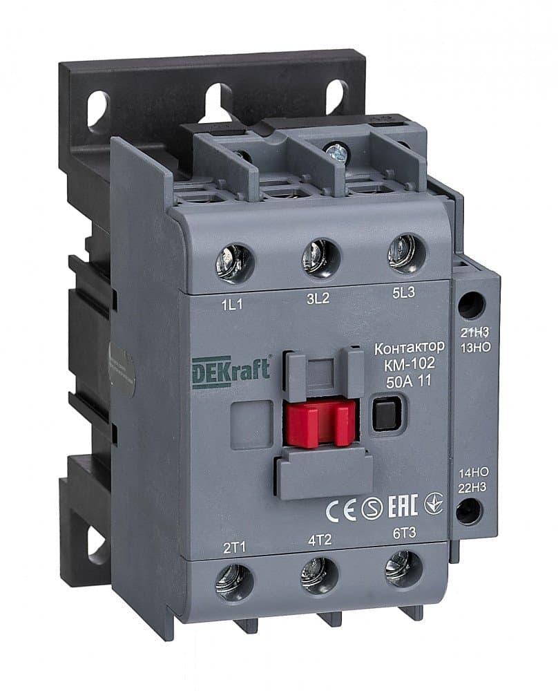 Dekraft Контактор 50А 230В АС3 АС4 1НО+1НЗ КМ-102