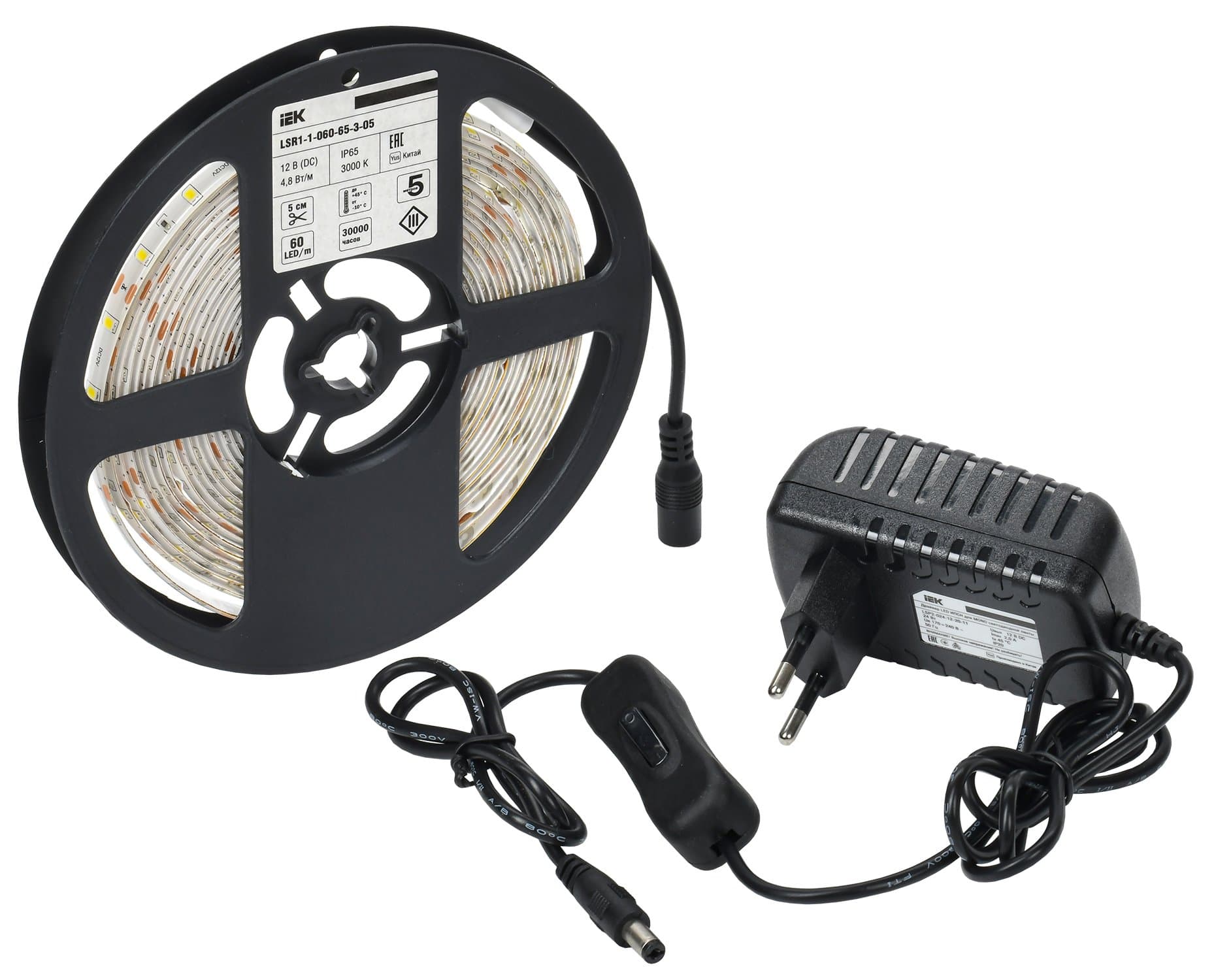 IEK Комплект DIY (2835WW60-4,8-IP65-12В 5м + др. + выкл.)