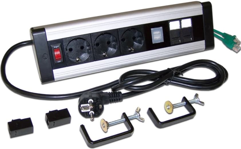 Блок розеток настольный 1Ф 16A 3xSchuko+2USB+2xRJ45 2м LAN-WA-DC/3G+2UC+2C6 LANMASTER