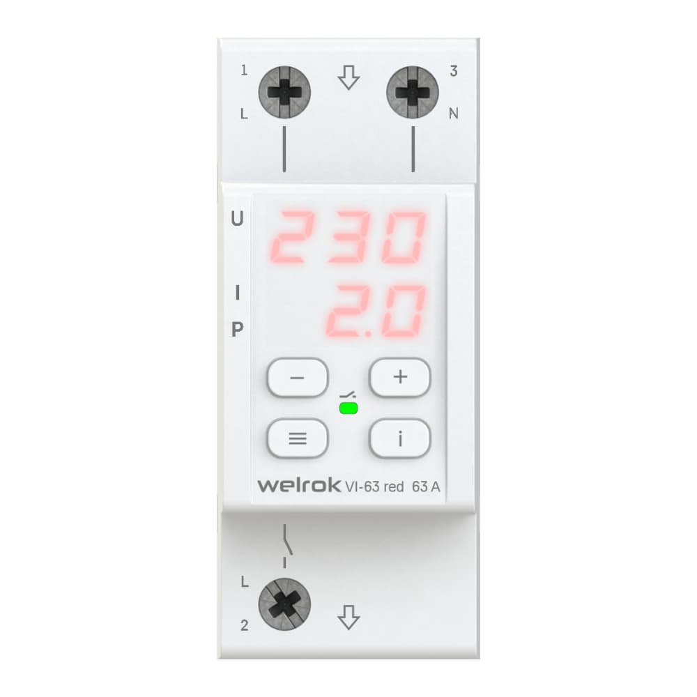 Welrok VI-63 red Реле напряжения 63 А max 80 A 13 900 ВА