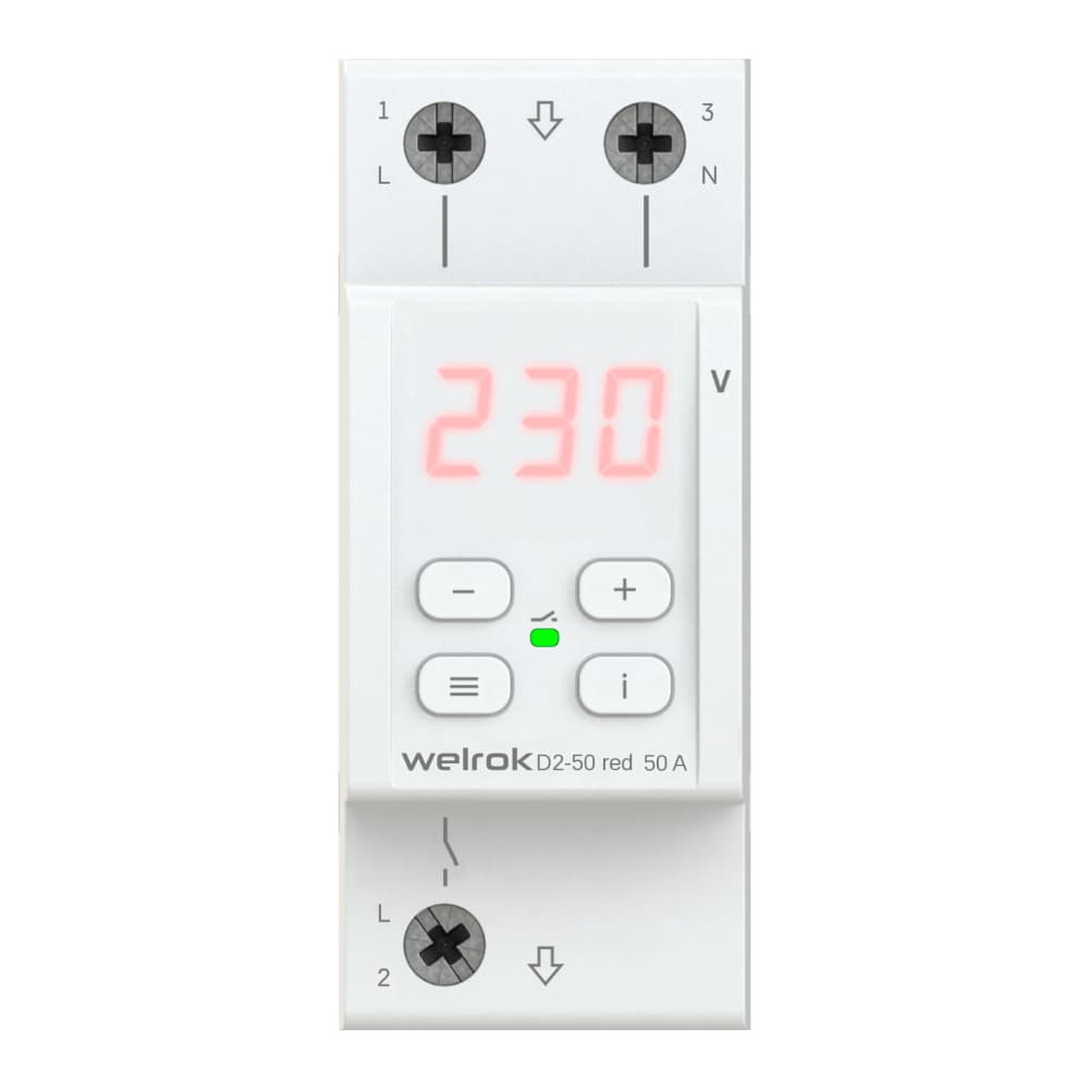 Welrok D2-50 red Реле напряжения 50 А (max 60 A) 11 000 ВА, 3х клеммные