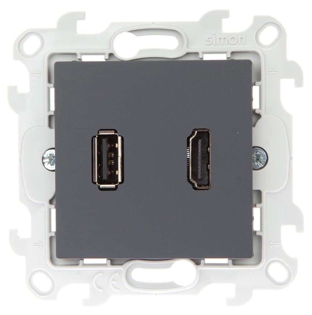 Simon 24 Графит Коннектор HDMI+USB 2.0 2411095-038