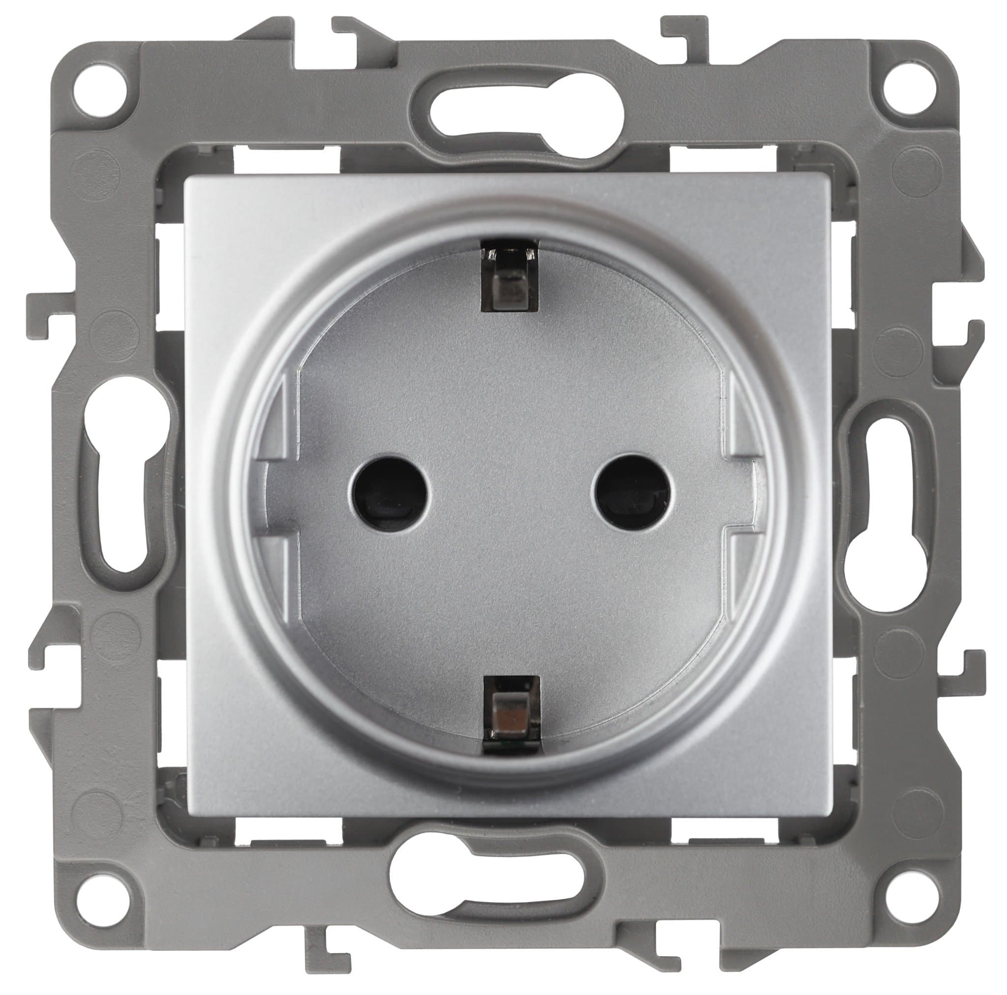ЭРА 12-2102-03 Розетка 2P+E Schuko со шторками, 16A-250В, IP20, 12, Алюминий
