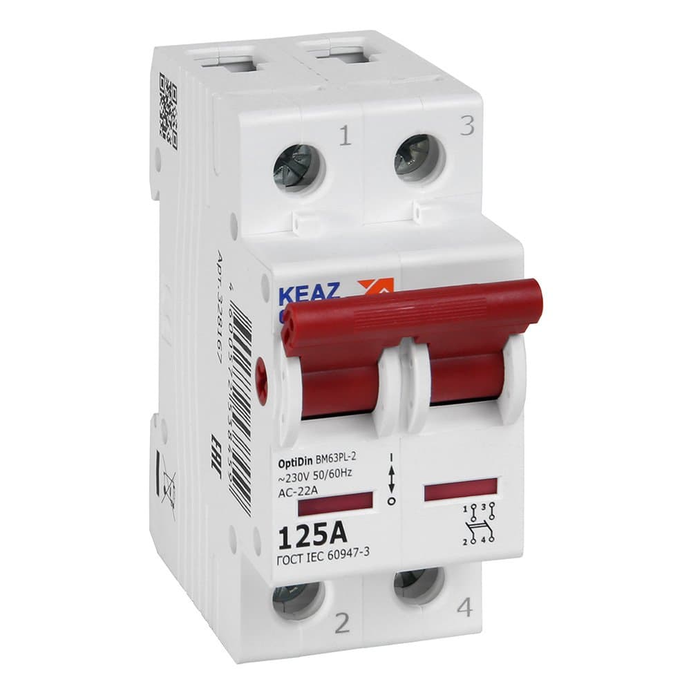 КЭАЗ OptiDin ВМ63PL Выключатель нагрузки 2P 125А 400В (BM63PL-2125-УХЛ3)