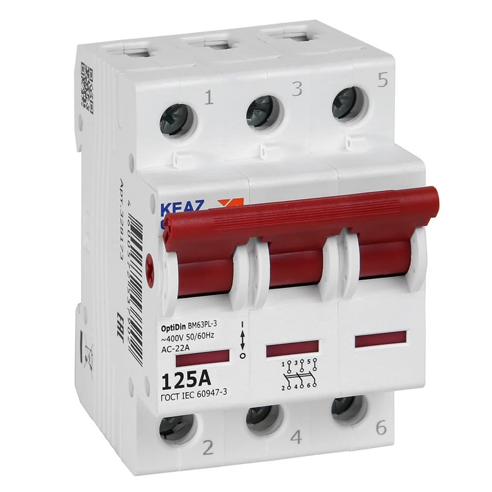 КЭАЗ OptiDin ВМ63PL Выключатель нагрузки 3P 125А 400В (BM63PL-3125-УХЛ3)